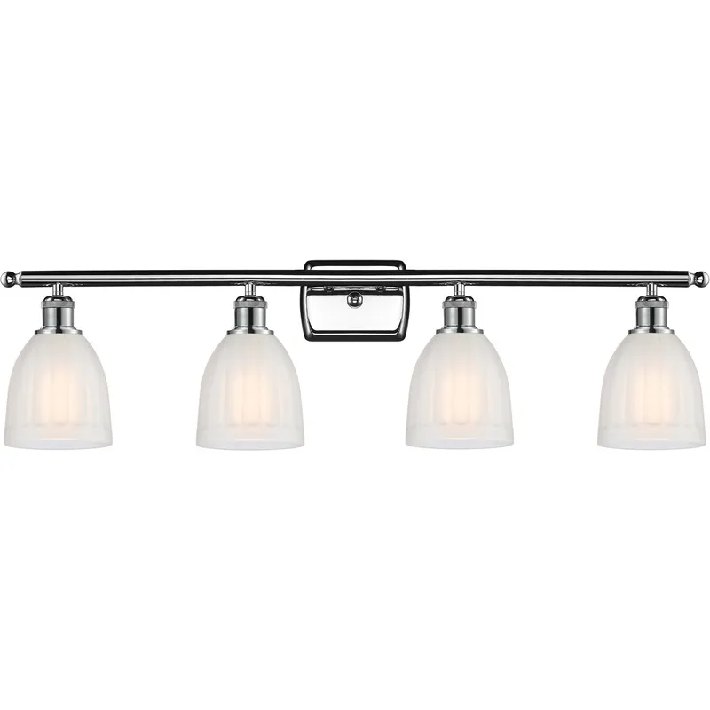 Ballston Brookfield 4 Light 36 inch Polished Chrome Bath Vanity Light Wall Light in White Glass, Ballston