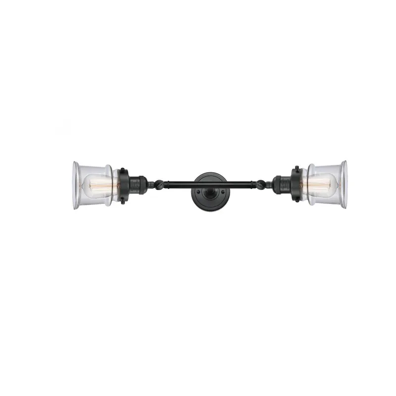 Franklin Restoration Small Canton 2 Light 6 inch Matte Black Bath Vanity Light Wall Light in Clear Glass, Franklin Restoration