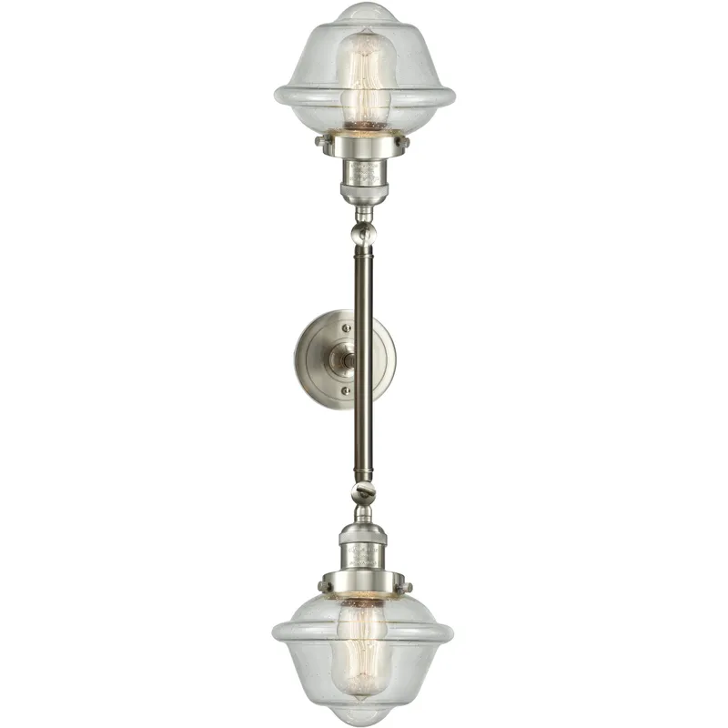 Franklin Restoration Small Oxford 2 Light 17 inch Brushed Satin Nickel Bath Vanity Light Wall Light in Seedy Glass, Franklin Restoration