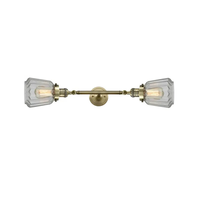 Franklin Restoration Chatham 2 Light 6 inch Antique Brass Bath Vanity Light Wall Light in Incandescent, Clear Glass, Franklin Restoration