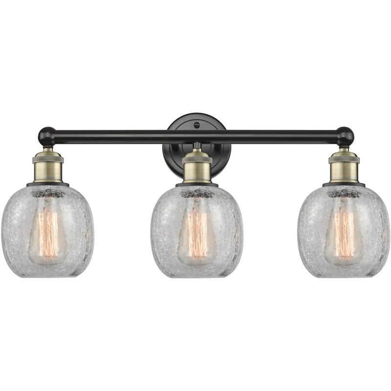 Belfast 3 Light 24 inch Black Antique Brass Bath Vanity Light Wall Light in Clear Crackle