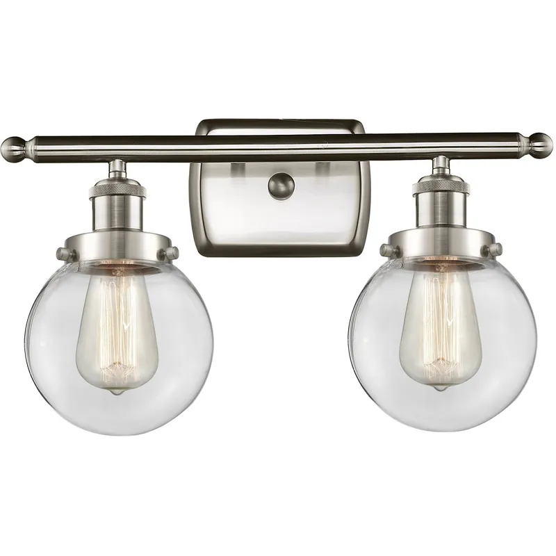 Ballston Beacon 2 Light 16 inch Brushed Satin Nickel Bath Vanity Light Wall Light in Clear Glass, Ballston