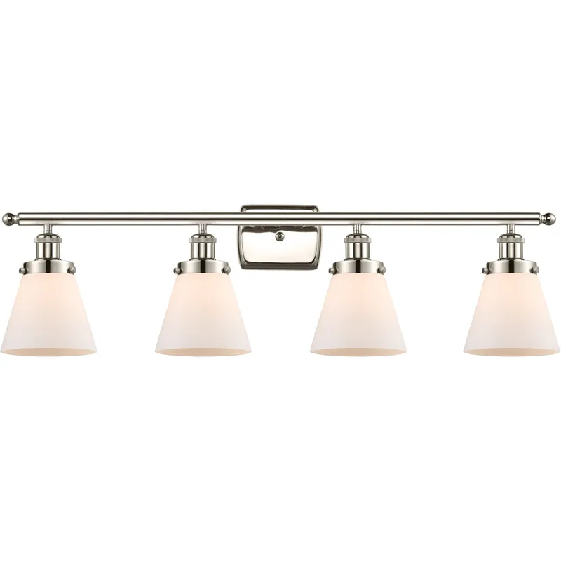 Ballston Small Cone 4 Light 36 inch Polished Nickel Bath Vanity Light Wall Light in Matte White Glass