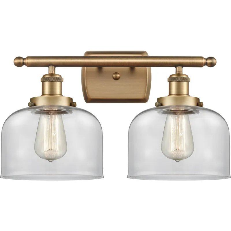 Ballston Large Bell 2 Light 16 inch Brushed Brass Bath Vanity Light Wall Light in Clear Glass