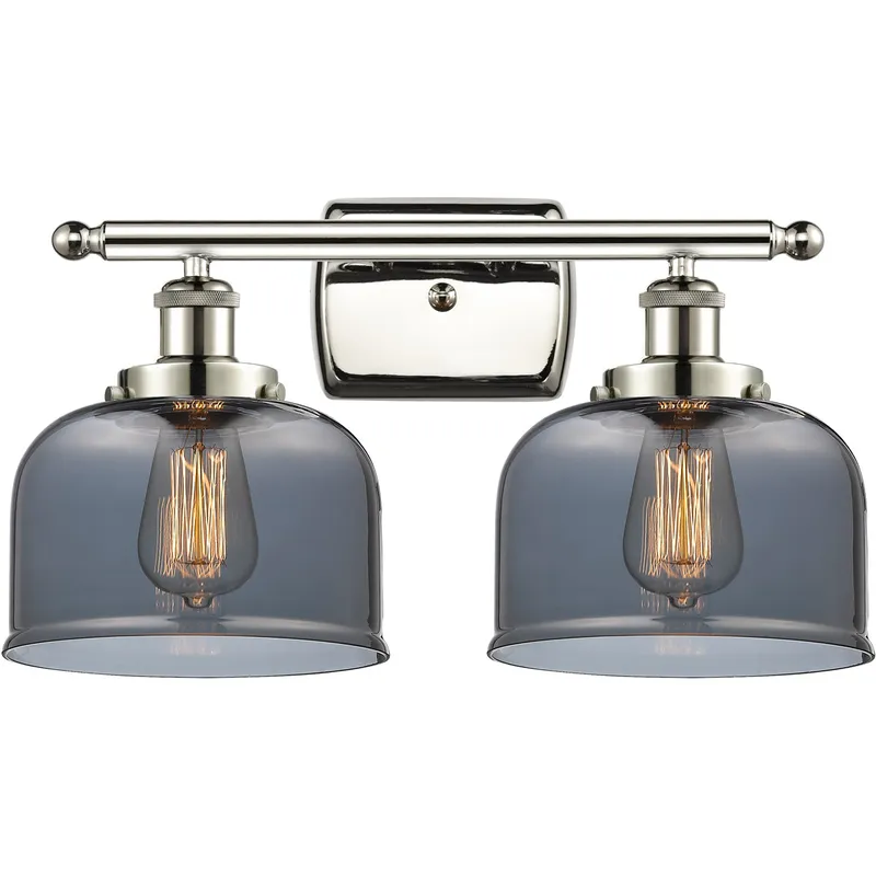 Ballston Large Bell 2 Light 16 inch Polished Nickel Bath Vanity Light Wall Light in Light Smoke Glass