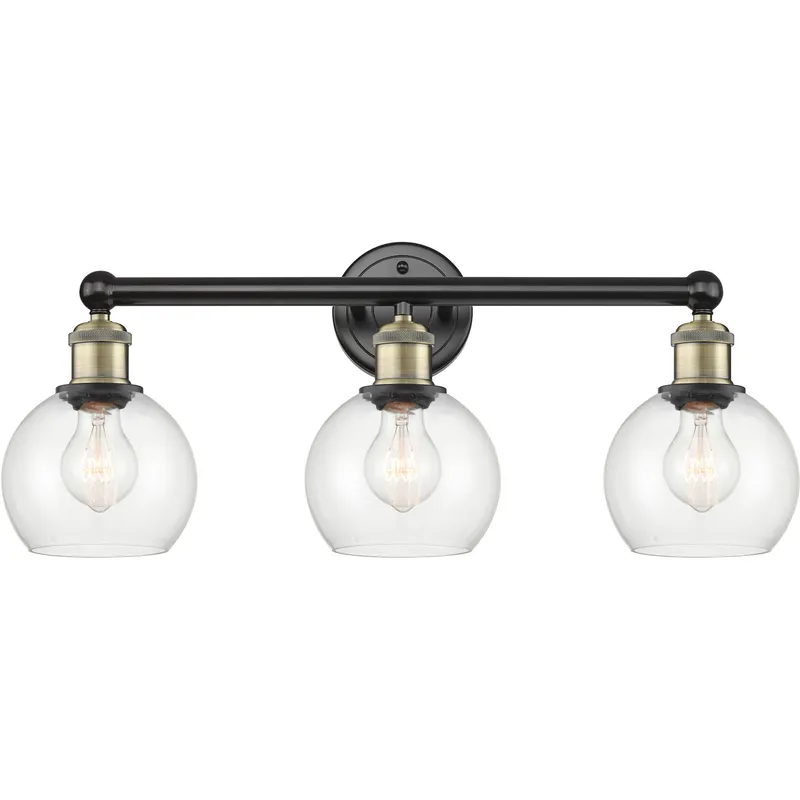 Athens 3 Light 24 inch Black Antique Brass Bath Vanity Light Wall Light in Clear