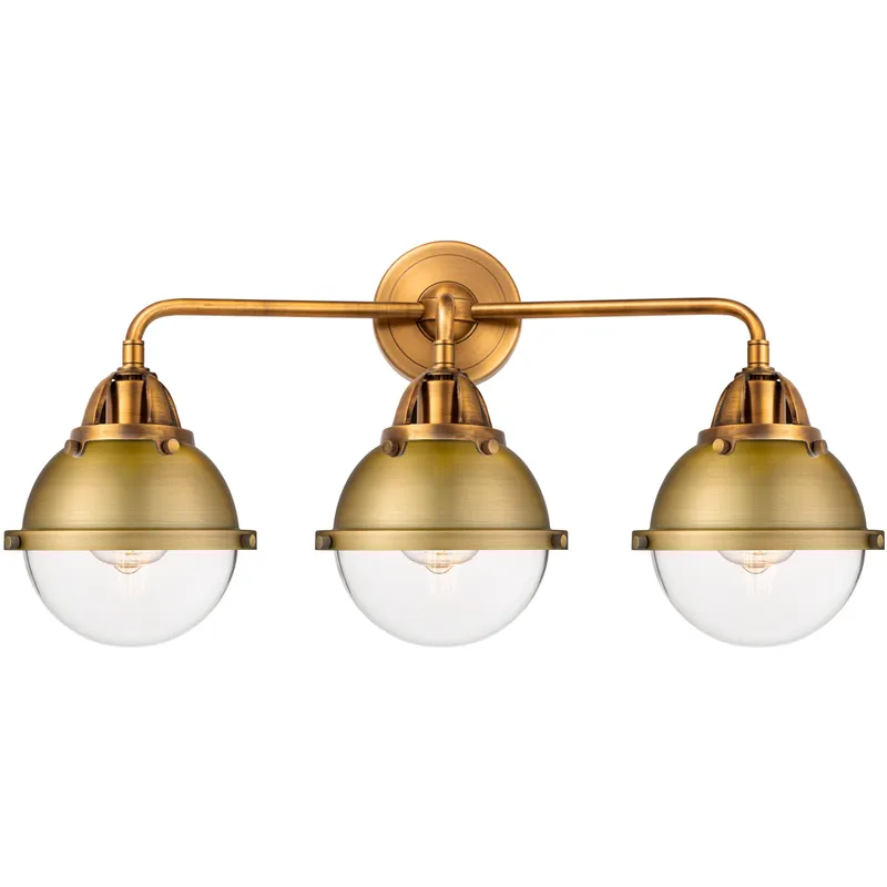 Nouveau 2 Hampden 3 Light 25.25 inch Brushed Brass Bath Vanity Light Wall Light in Clear Glass