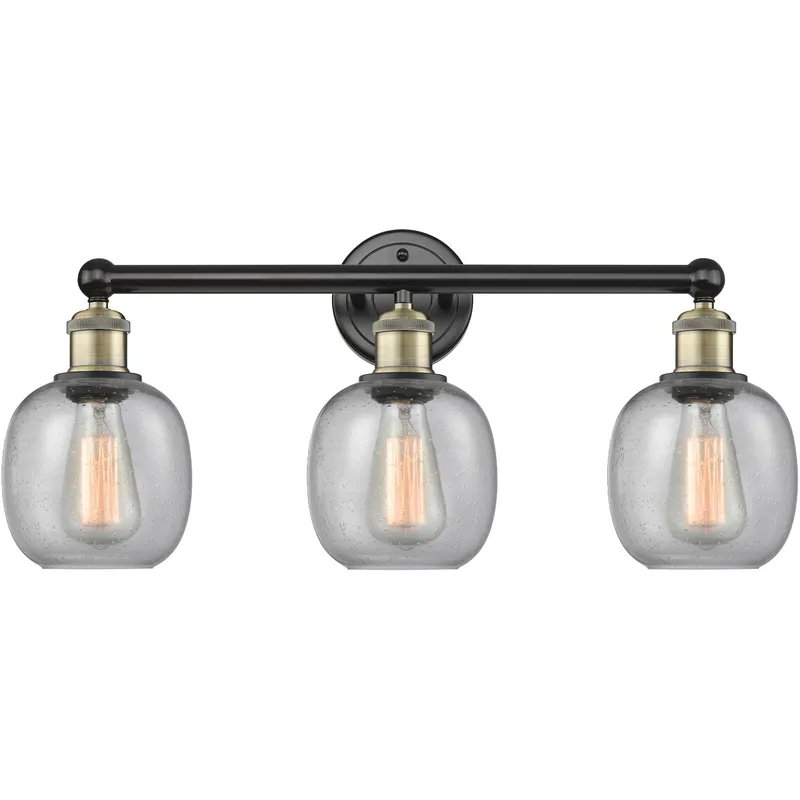 Belfast 3 Light 24 inch Black Antique Brass Bath Vanity Light Wall Light in Seedy