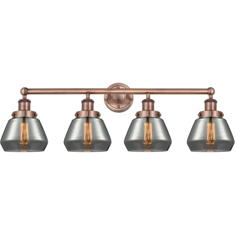 Fulton 4 Light 33.5 inch Antique Copper Bath Vanity Light Wall Light in Light Smoke Glass