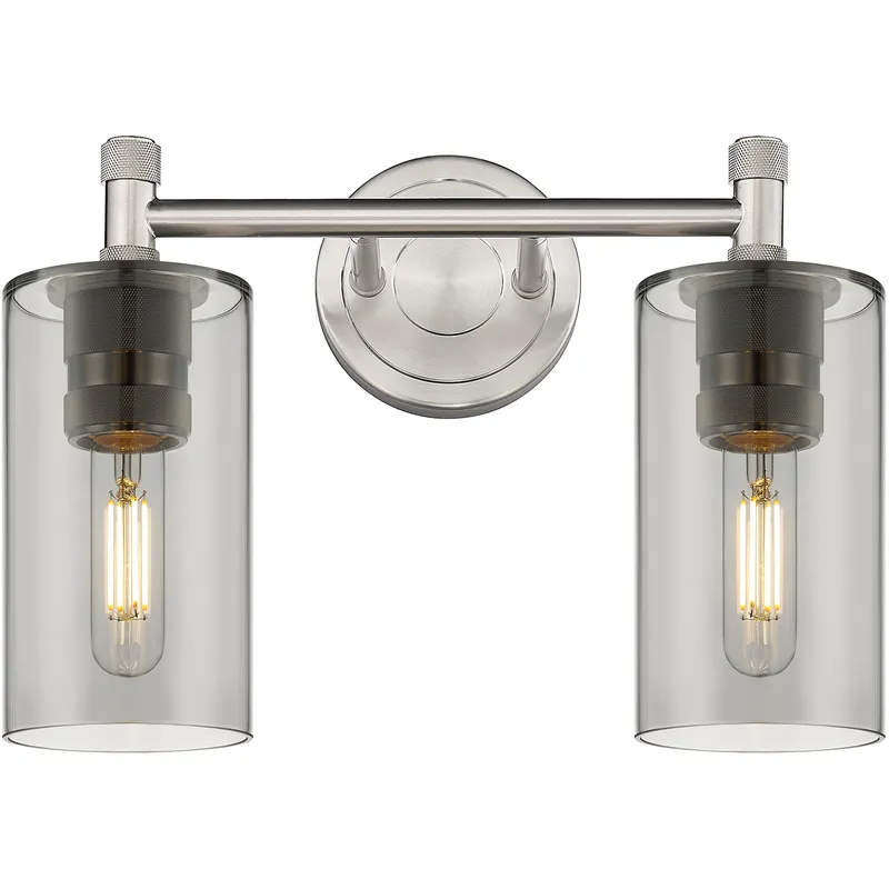 Downtown Urban Crown Point 2 Light 13.88 inch Satin Nickel Bath Vanity Light Wall Light in Light Smoke Glass