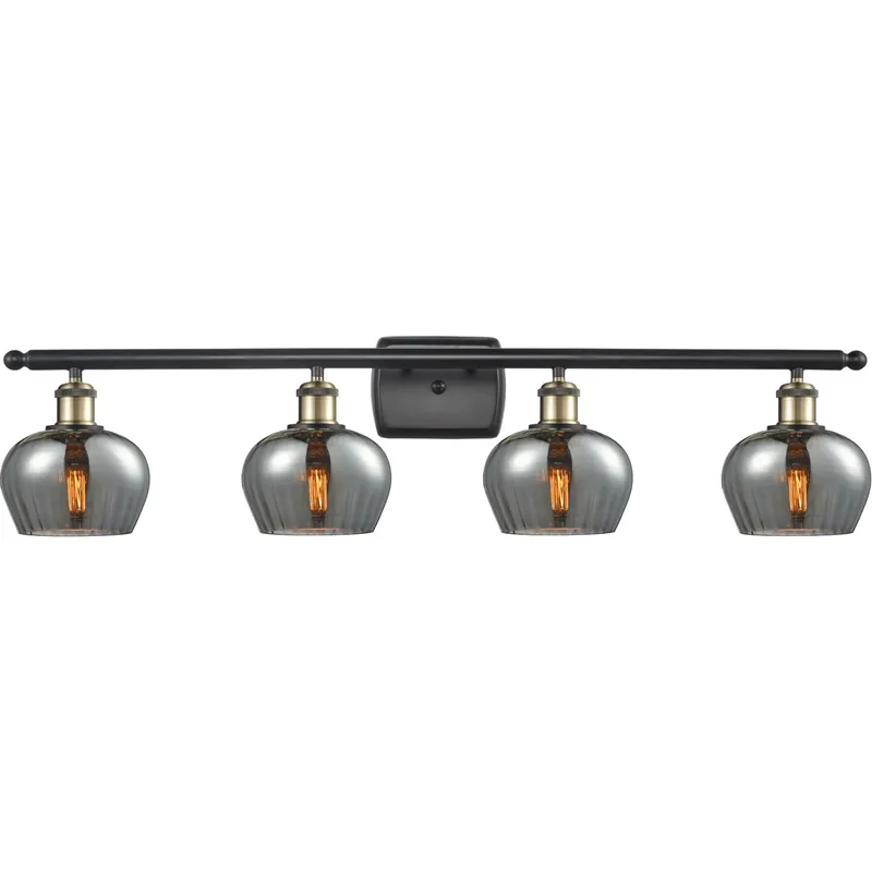 Ballston Fenton 4 Light 36 inch Black Antique Brass Bath Vanity Light Wall Light in Plated Smoke Glass, Ballston