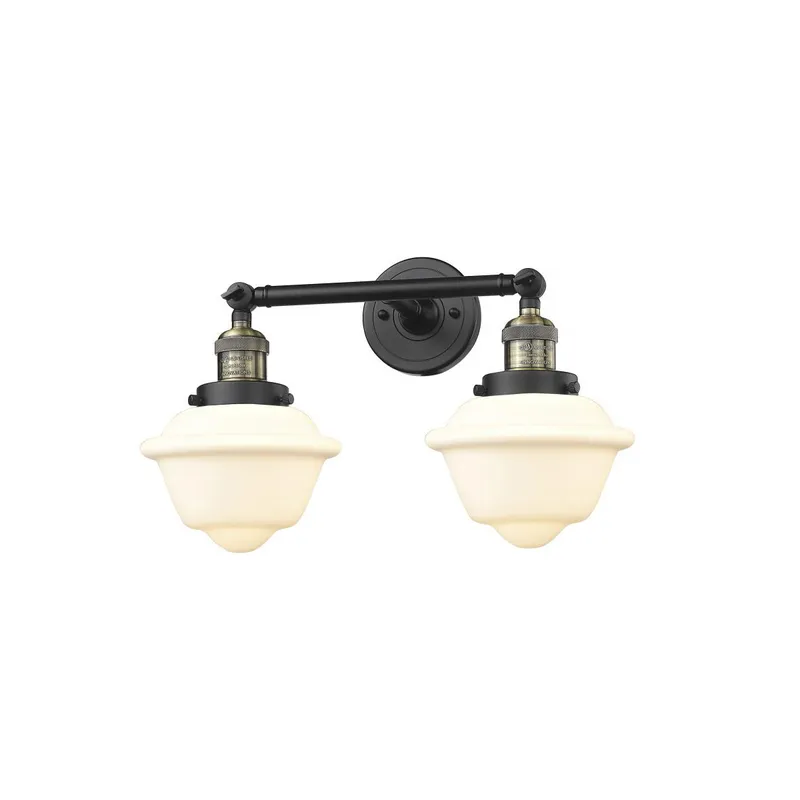 Franklin Restoration Small Oxford 2 Light 17 inch Black Antique Brass Bath Vanity Light Wall Light in Matte White Glass, Franklin Restoration