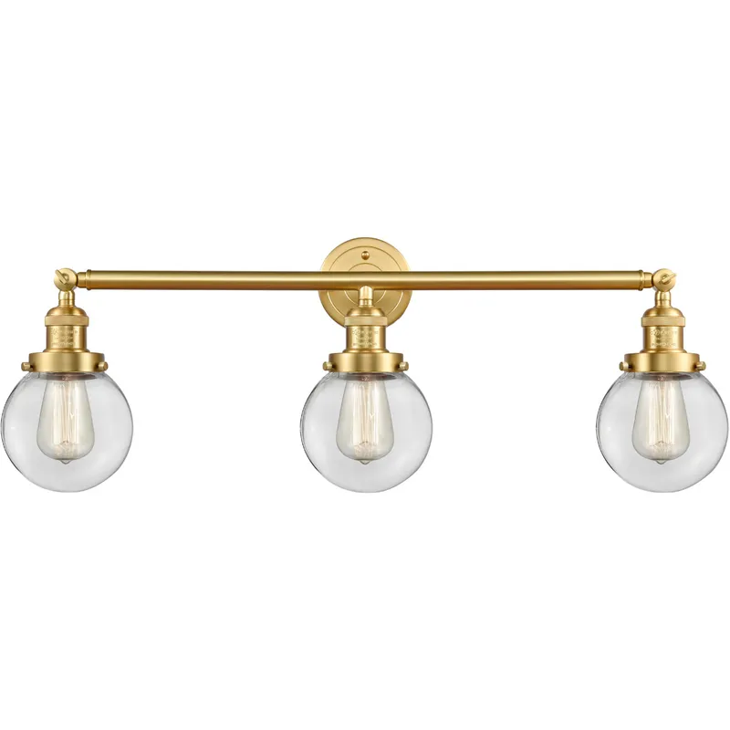 Franklin Restoration Beacon LED 30 inch Satin Gold Bath Vanity Light Wall Light in Clear Glass, Franklin Restoration