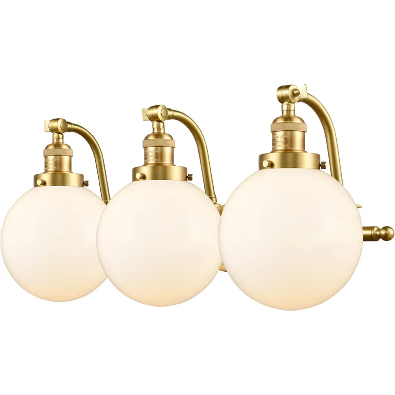 Franklin Restoration Large Beacon LED 28 inch Satin Gold Bath Vanity Light Wall Light in Matte White Glass, Franklin Restoration
