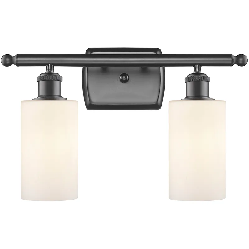 Ballston Clymer 2 Light 16 inch Oil Rubbed Bronze Bath Vanity Light Wall Light in Matte White Glass, Ballston