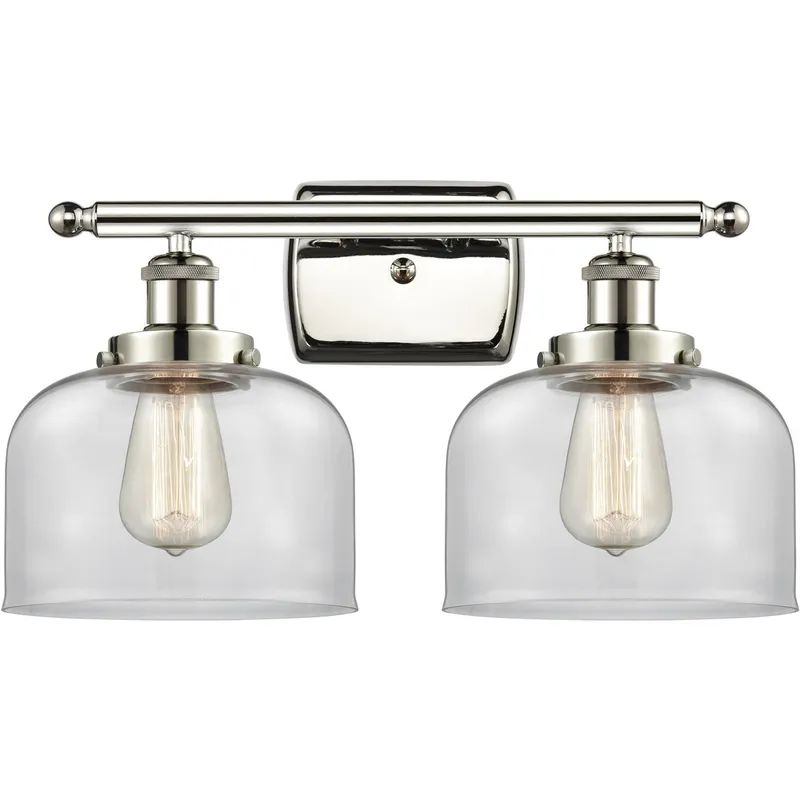 Ballston Large Bell 2 Light 16 inch Polished Nickel Bath Vanity Light Wall Light in Clear Glass