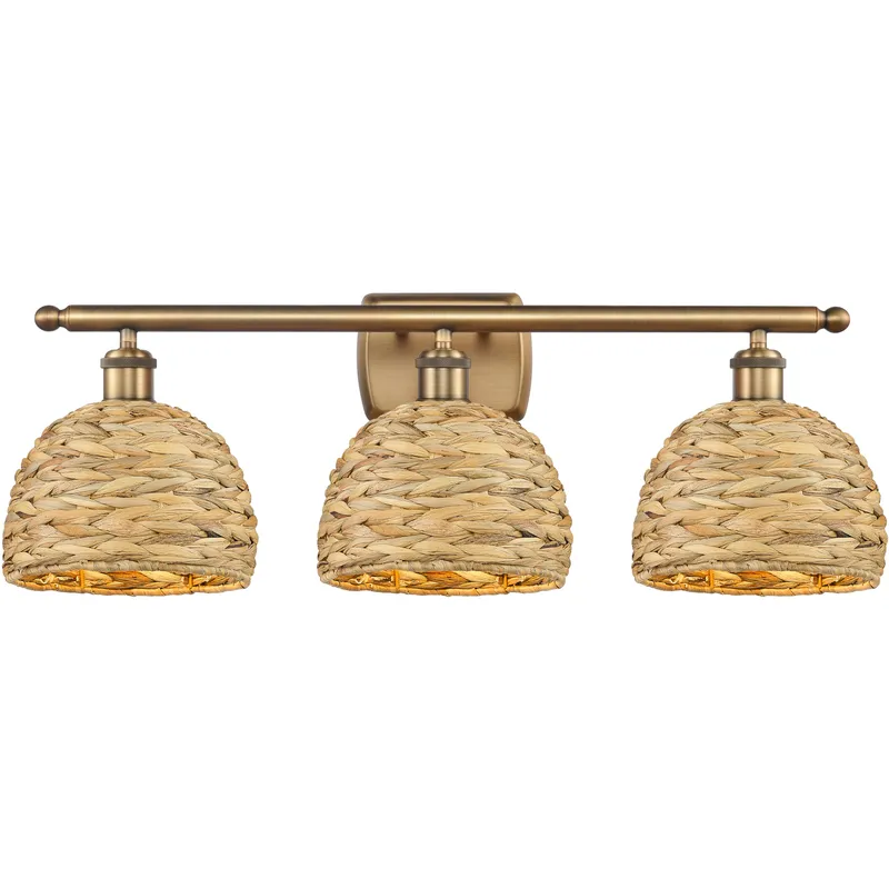 Woven Rattan 3 Light 28 inch Brushed Brass Bath Vanity Light Wall Light