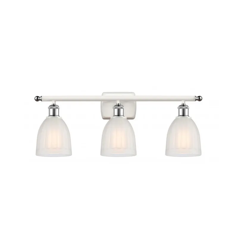 Ballston Brookfield 3 Light 26 inch White and Polished Chrome Bath Vanity Light Wall Light in White Glass, Ballston