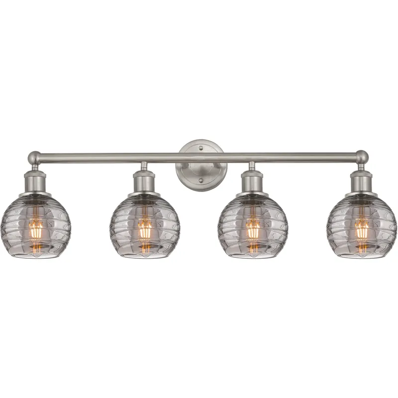 Edison Athens Deco Swirl 4 Light 32.88 inch Brushed Satin Nickel Bath Vanity Light Wall Light