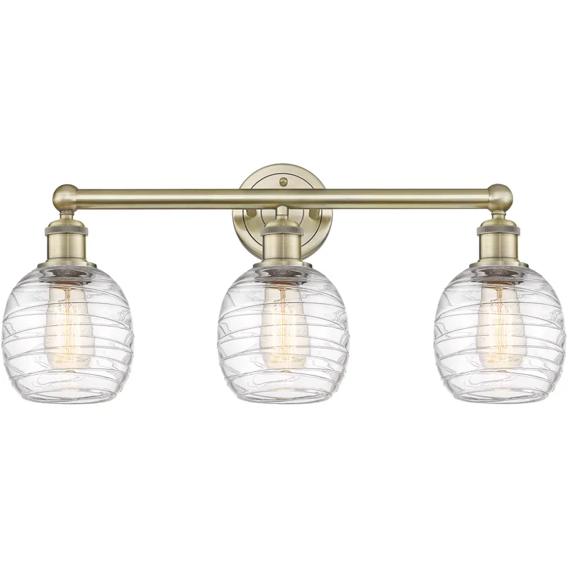 Belfast 3 Light 24 inch Antique Brass Bath Vanity Light Wall Light in Deco Swirl