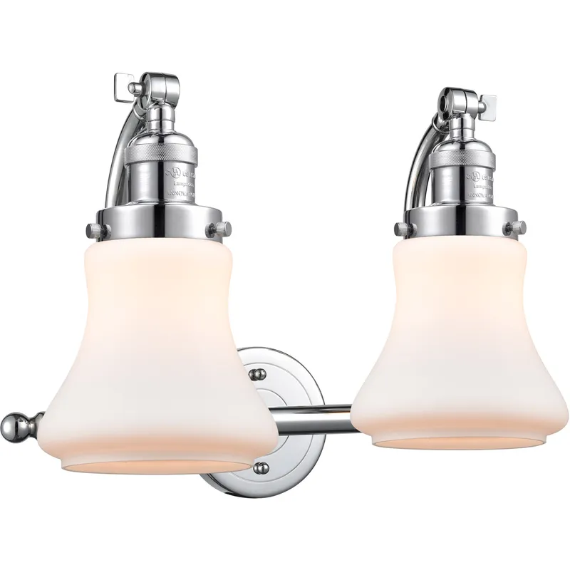 Franklin Restoration Bellmont 2 Light 18 inch Polished Chrome Bath Vanity Light Wall Light in Matte White Glass, Franklin Restoration