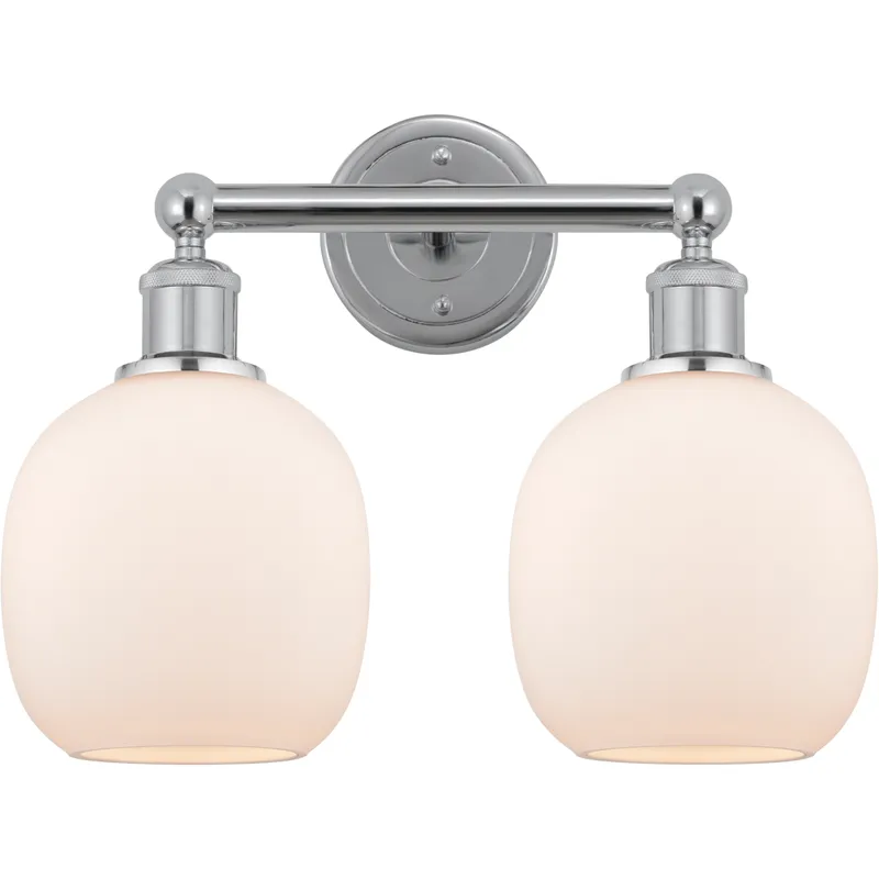 Edison Belfast 2 Light 15 inch Polished Chrome Bath Vanity Light Wall Light in Matte White Glass