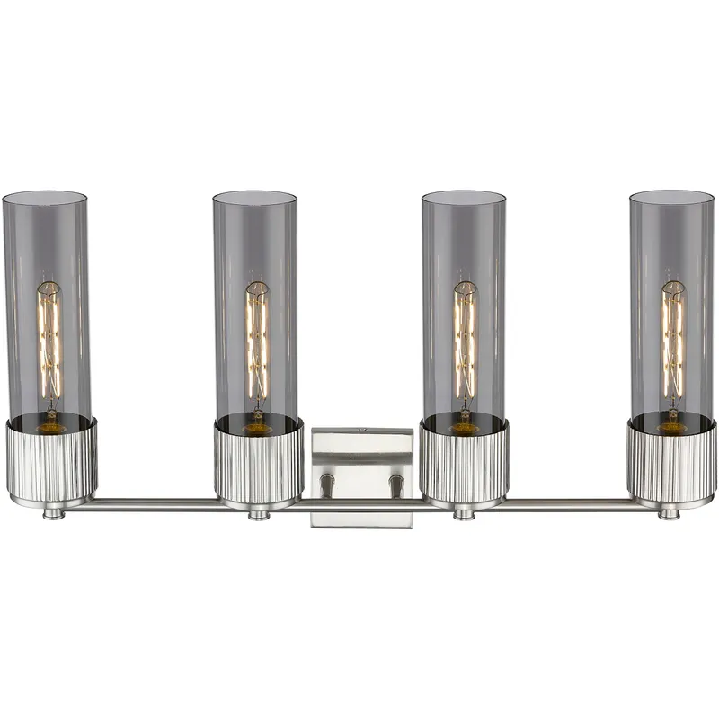 Bolivar 4 Light 31 inch Satin Nickel Bath Vanity Light Wall Light in Light Smoke Glass