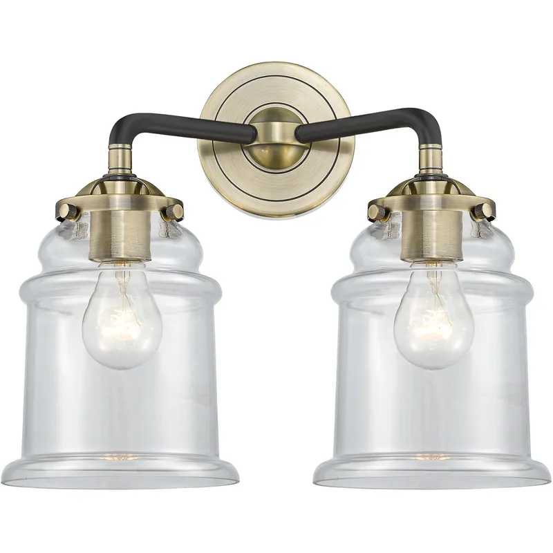 Nouveau Canton 2 Light 14 inch Black Antique Brass Bath Vanity Light Wall Light in Clear Glass, Nouveau