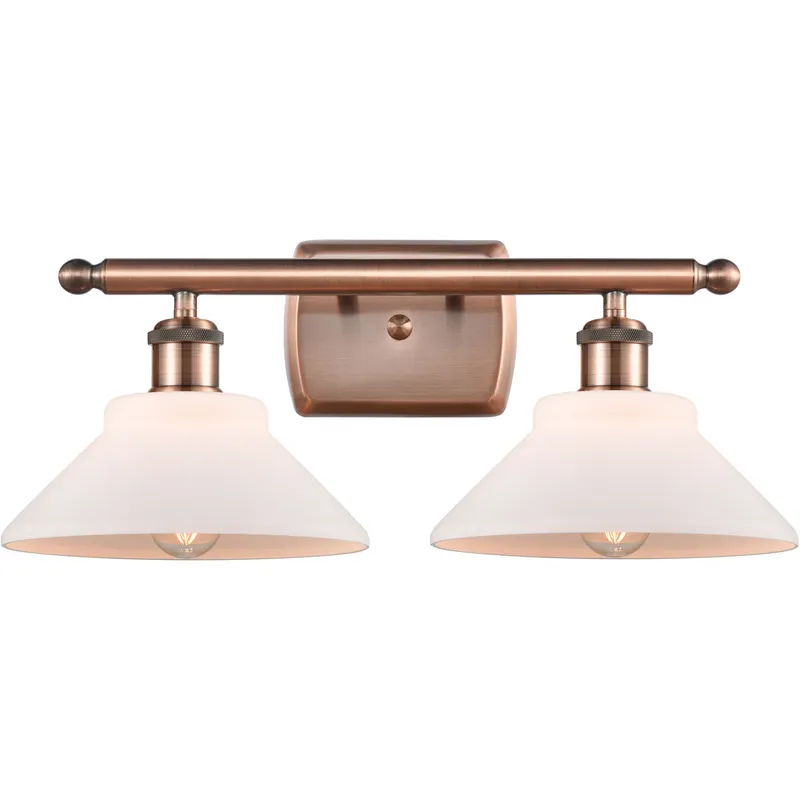 Ballston Orwell 2 Light 18 inch Antique Copper Bath Vanity Light Wall Light in Matte White Glass, Ballston