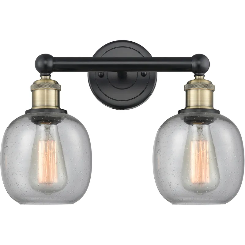 Belfast 2 Light 15 inch Black Antique Brass Bath Vanity Light Wall Light in Seedy