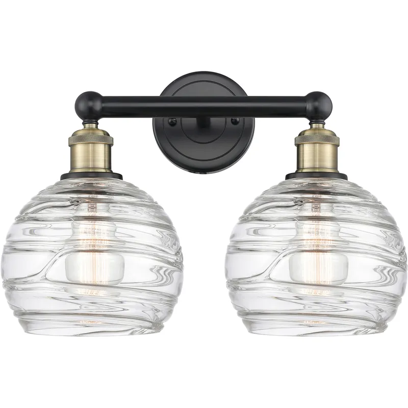 Athens Deco Swirl 2 Light 17 inch Black Antique Brass Bath Vanity Light Wall Light in Clear Deco Swirl Glass