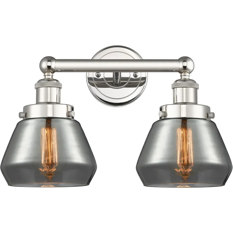 Fulton 2 Light 15.5 inch Polished Nickel Bath Vanity Light Wall Light in Light Smoke Glass