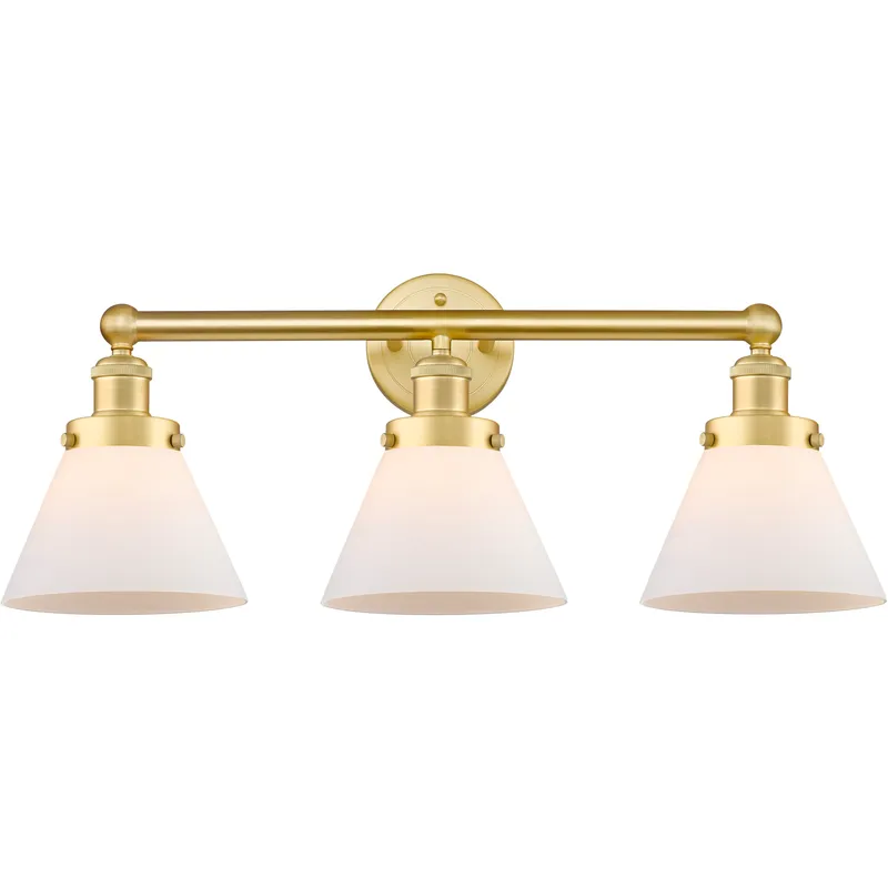 Cone 3 Light 25.75 inch Satin Gold Bath Vanity Light Wall Light in Matte White