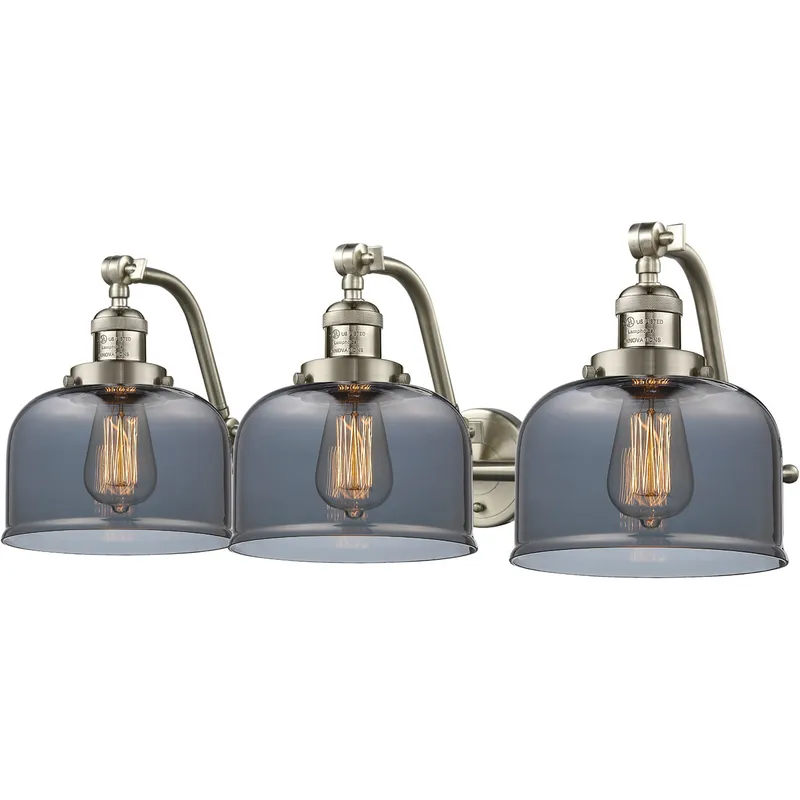 Franklin Restoration Large Bell LED 28 inch Brushed Satin Nickel Bath Vanity Light Wall Light in Plated Smoke Glass, Franklin Restoration