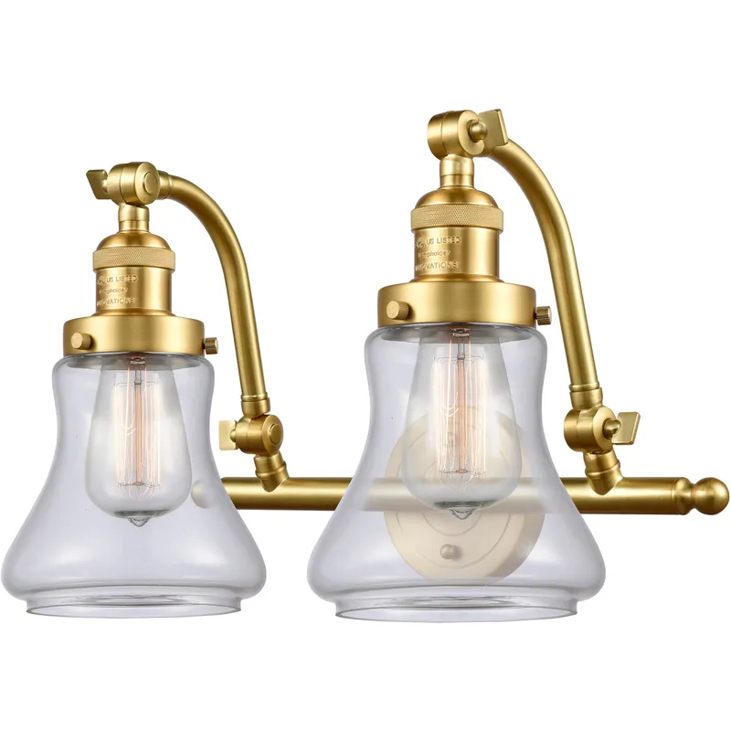 Franklin Restoration Bellmont 2 Light 18 inch Satin Gold Bath Vanity Light Wall Light in Clear Glass, Franklin Restoration