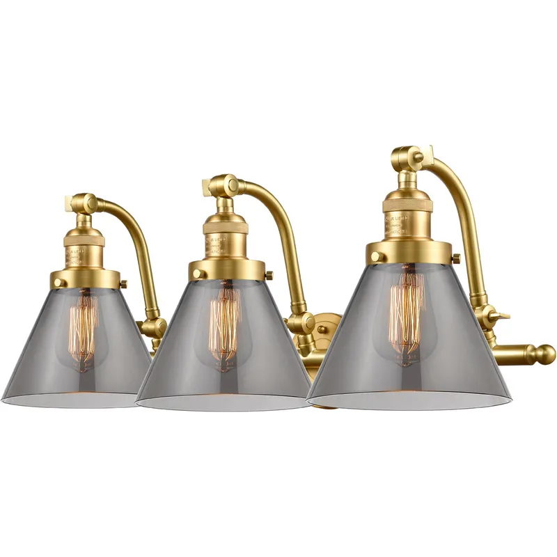Franklin Restoration Large Cone LED 28 inch Satin Gold Bath Vanity Light Wall Light in Plated Smoke Glass, Franklin Restoration