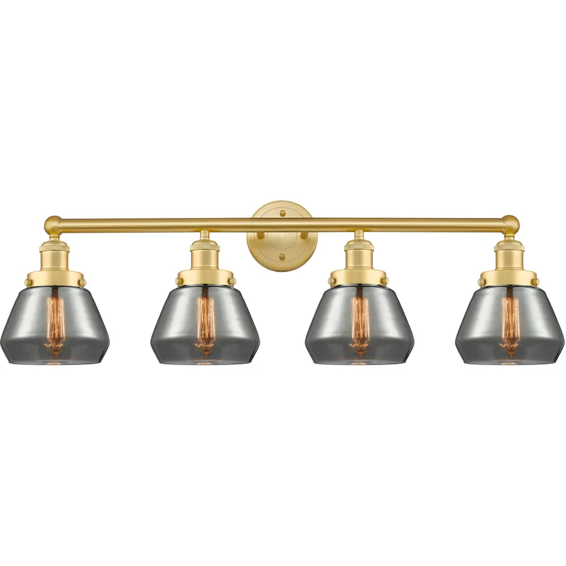 Fulton 4 Light 33.5 inch Satin Gold Bath Vanity Light Wall Light in Light Smoke Glass