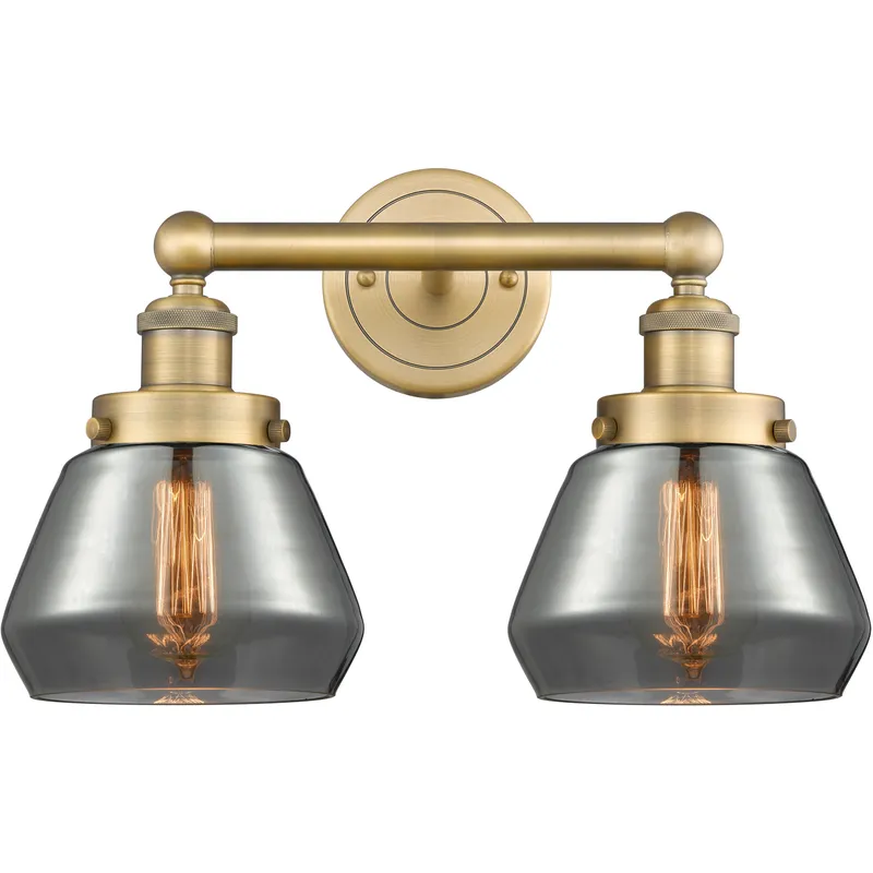 Fulton 2 Light 15.5 inch Brushed Brass Bath Vanity Light Wall Light in Light Smoke Glass