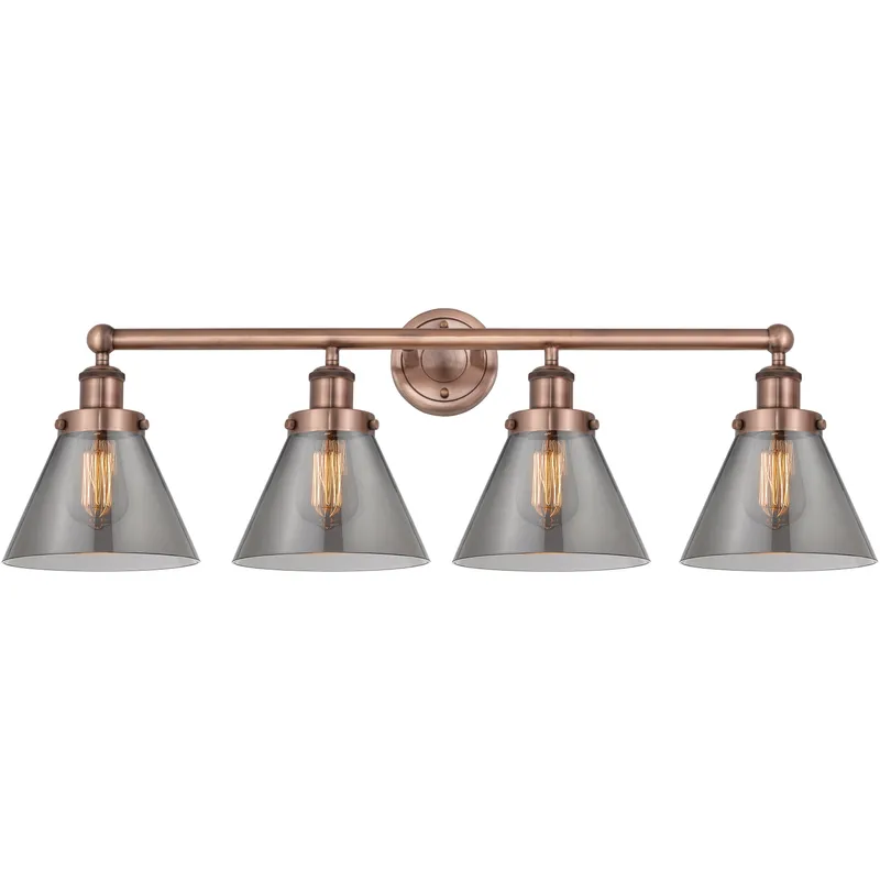 Cone 4 Light 33.5 inch Antique Copper Bath Vanity Light Wall Light in Light Smoke Glass
