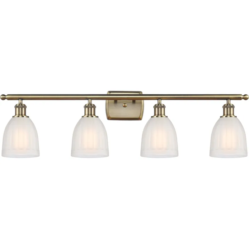 Ballston Brookfield 4 Light 36 inch Antique Brass Bath Vanity Light Wall Light in Incandescent, White Glass, Ballston