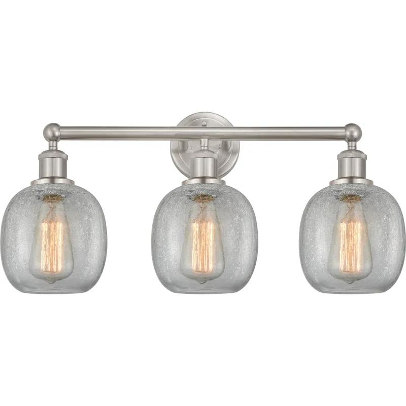 Edison Belfast 3 Light 24 inch Brushed Satin Nickel Bath Vanity Light Wall Light in Clear Crackle Glass