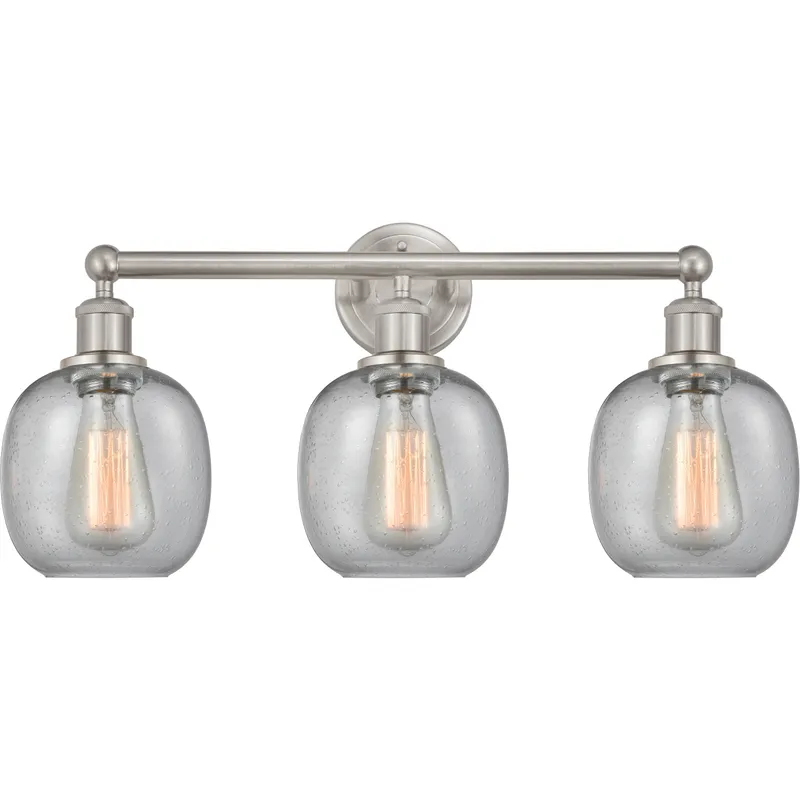 Edison Belfast 3 Light 24 inch Brushed Satin Nickel Bath Vanity Light Wall Light in Seedy Glass