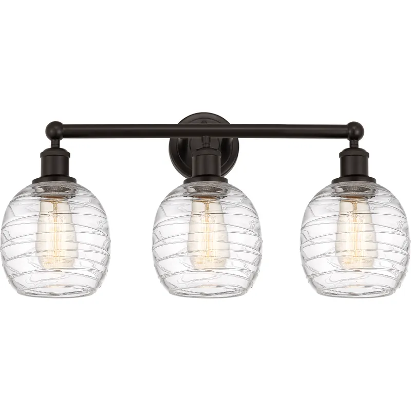 Edison Belfast 3 Light 24 inch Oil Rubbed Bronze Bath Vanity Light Wall Light in Deco Swirl Glass