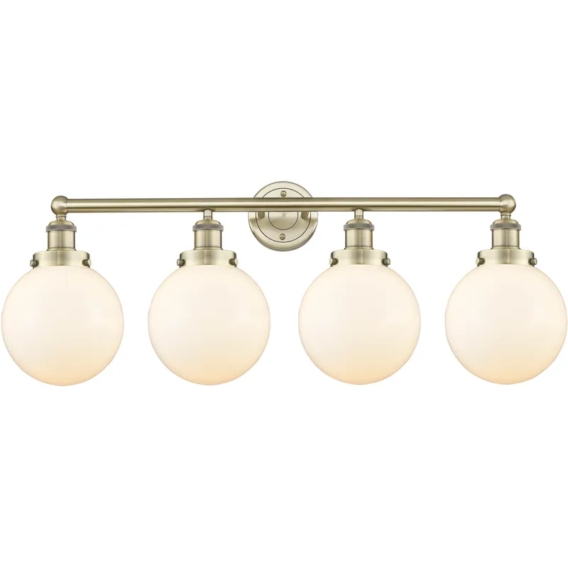 Beacon 4 Light 33.5 inch Antique Brass Bath Vanity Light Wall Light in Matte White