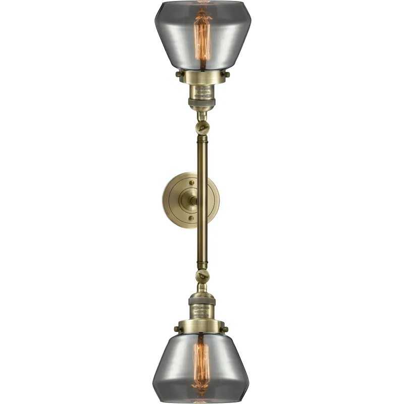 Franklin Restoration Fulton 2 Light 16.5 inch Antique Brass Bath Vanity Light Wall Light in Light Smoke Glass, Franklin Restoration