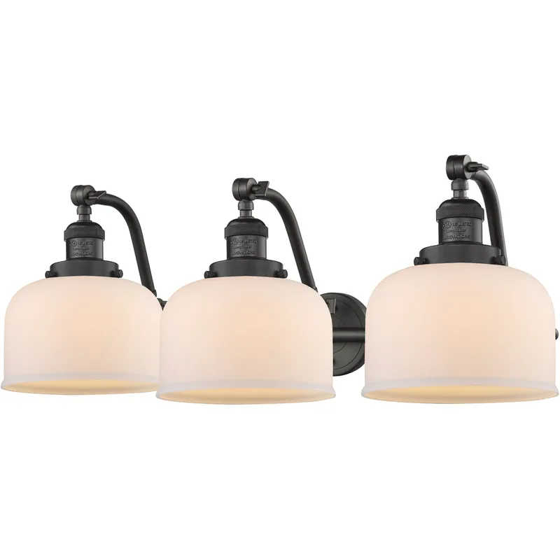 Franklin Restoration Large Bell LED 28 inch Oil Rubbed Bronze Bath Vanity Light Wall Light in Matte White Glass, Franklin Restoration
