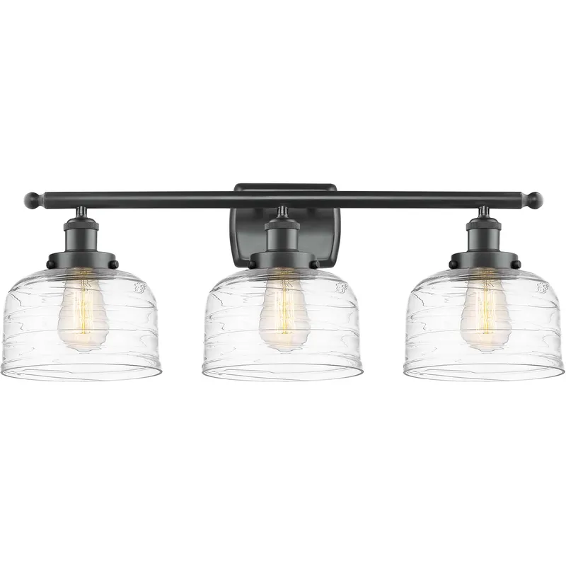 Ballston Bell LED 26 inch Matte Black Bath Vanity Light Wall Light in Clear Deco Swirl Glass