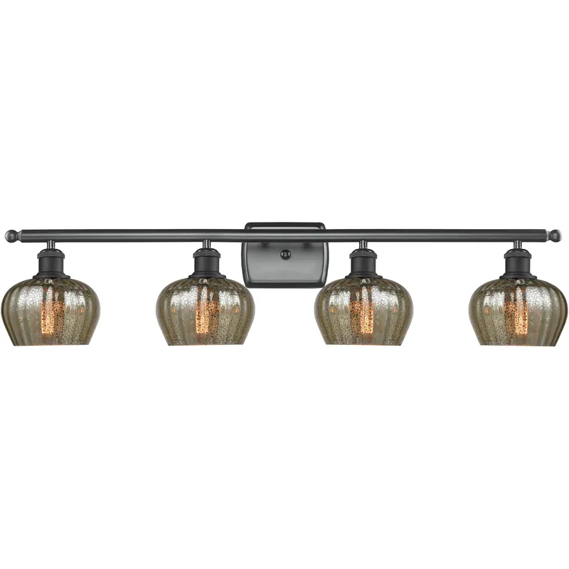 Ballston Fenton 4 Light 36 inch Matte Black Bath Vanity Light Wall Light in Mercury Glass, Ballston
