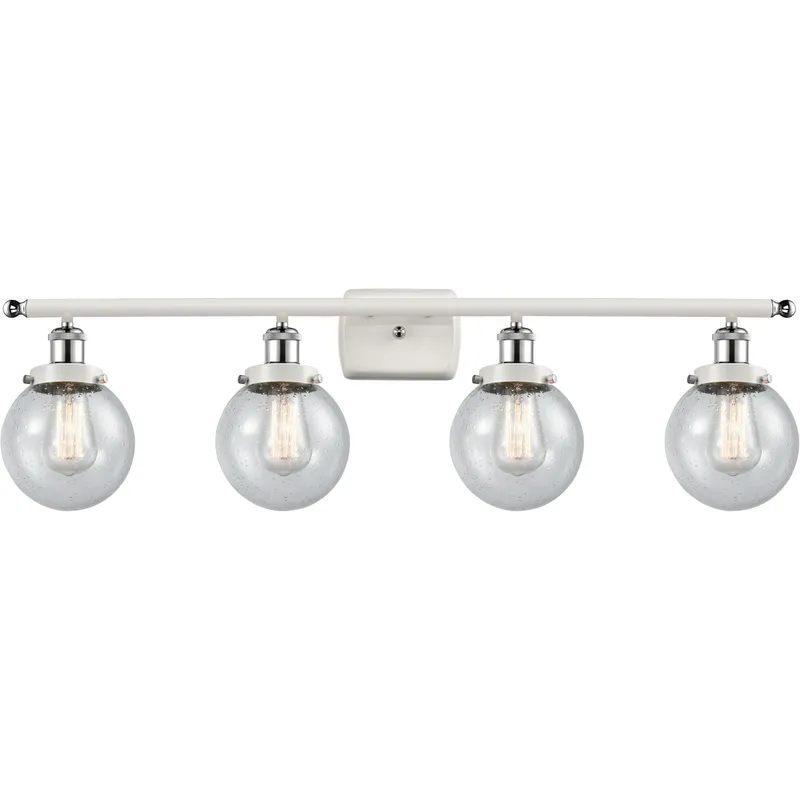 Ballston Beacon 4 Light 36 inch White and Polished Chrome Bath Vanity Light Wall Light in Seedy Glass