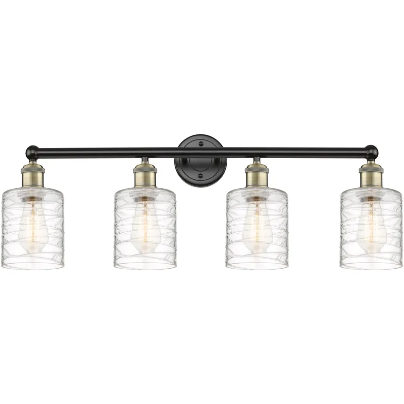 Cobbleskill 4 Light 32 inch Black Antique Brass Bath Vanity Light Wall Light in Deco Swirl
